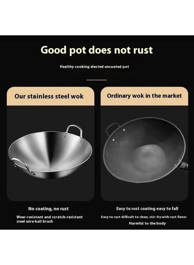 Thickened Stainless Steel Sandpaper Wok 12 6 Inch Frying Pan Dual Handle Even Heat Distribution - Image 4